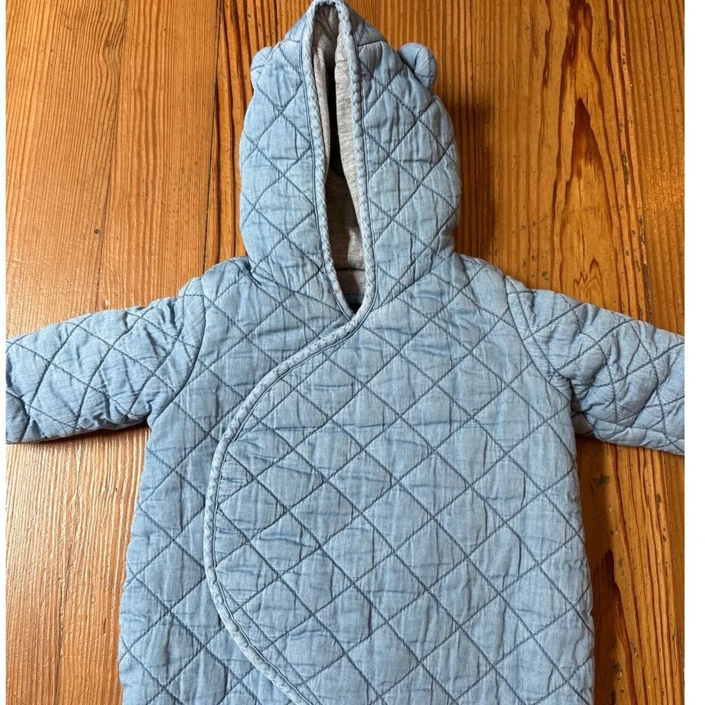 Gap Denim Bunting Baby Blue Quilted Bear Ear Hooded Puffer SIZE 0-3M